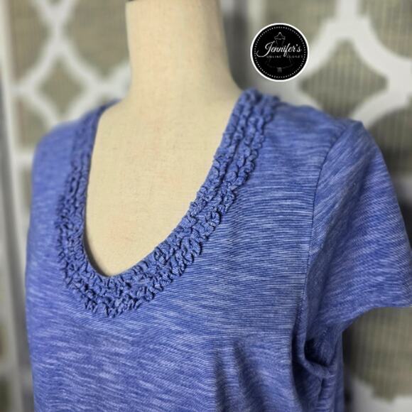 L.L. Bean Women's 2 Blue and Orange Double Ruffle Scoop Neck Short Sleeve Tops M - Picture 2 of 9